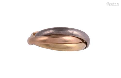 CARTIER, TRINITY, AN 18 CARAT GOLD THREE COLOUR BAND RING, L...