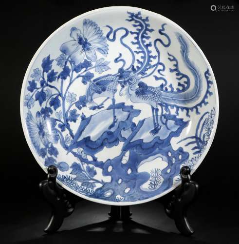 Kangxi blue and white double phoenix plate