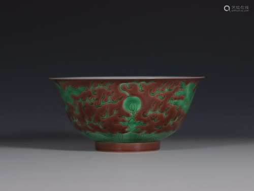 Plain three-color double-dragon play bead pattern bowl