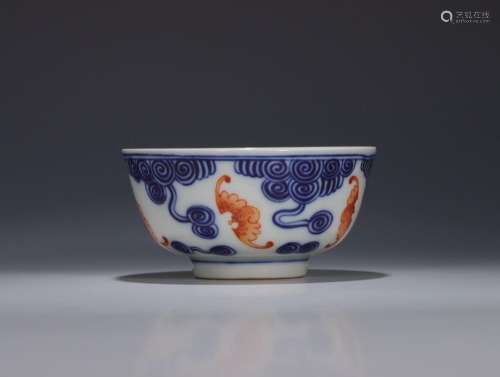 Blue and white alum red color Hongfu Qitian bowl