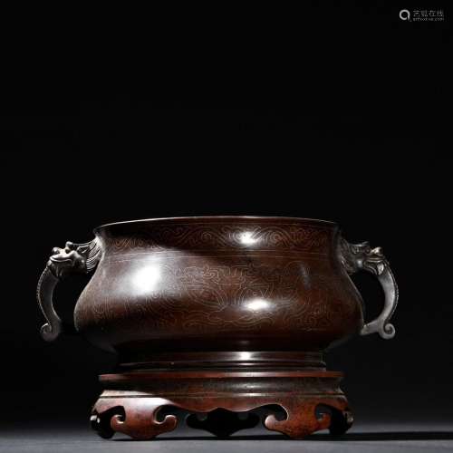 Copper pinch silver animal face ear incense burner