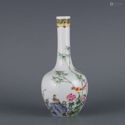 Pastel flower and bird inscribed poem bile vase