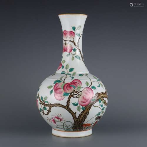 Pink enamel vase with world peace pattern