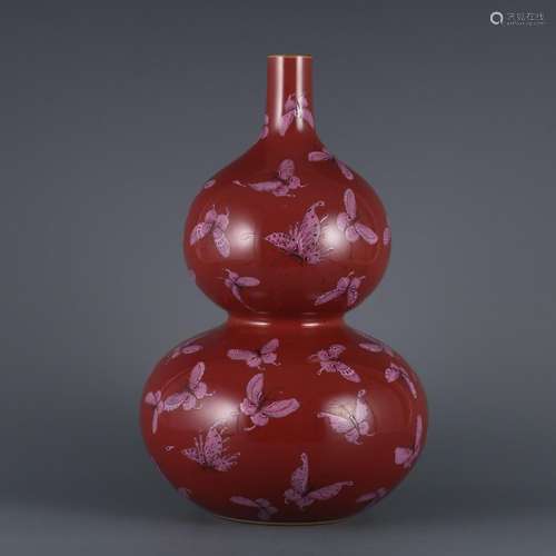 Cowpea red and pastel butterfly pattern gourd bottle