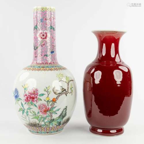 A Chinese 'Sang De Boeuf' and Famille Rose vase, 20th C. (H:...