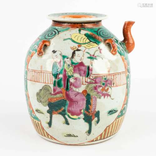 A Chinese porcelain pitcher or teapot, with a double decor o...