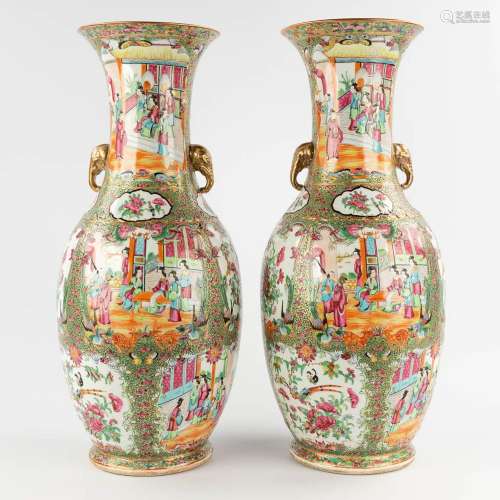 A pair of Chinese Kanton vases with elephant handles, 19th/2...