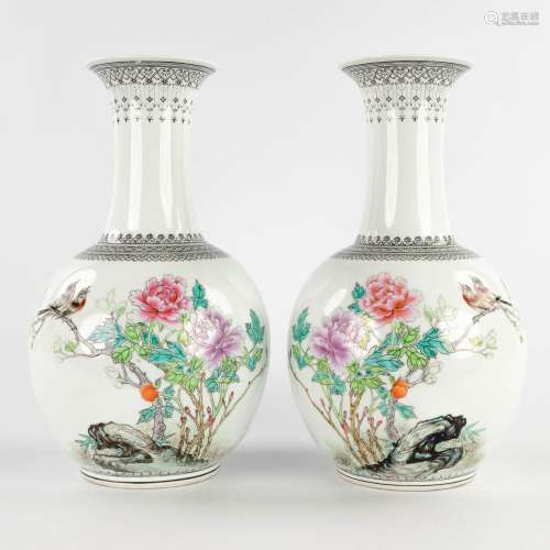 A pair of Chinese vases, decorated with fauna and flora, 20t...