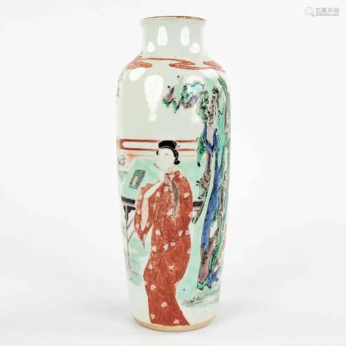 A Chinese vase Famille Verte, and decorated with a lady in a...