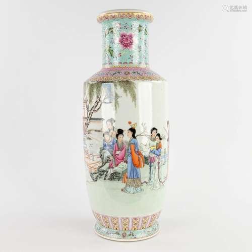 A Chinese vase decorated with ladies in the garden, 20th C. ...