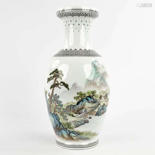 A Chinese vase with a river landscape, 20th C. (H:35 x D:17 ...