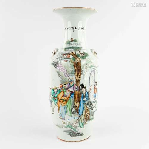 A Chinese vase, decorated with figurines in a garden. 19th/2...