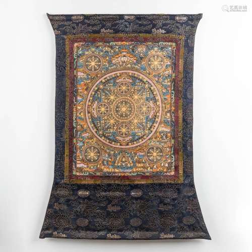 An Eastern Thangka, hand-painted decor on silk. (W:57 x H:74...