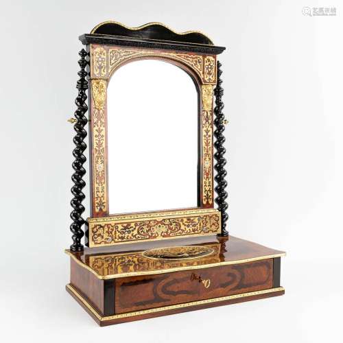 An antique table mirror, Boulle, Tortoiseshell and copper in...
