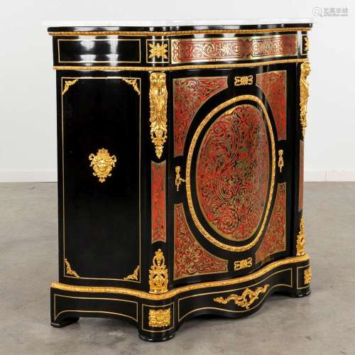 A Boulle cabinet with bow front, Tortoise shell and copper i...
