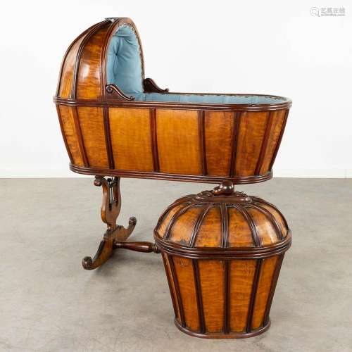 A cradle with matching diaper or laundry basket, 19th C. (D:...