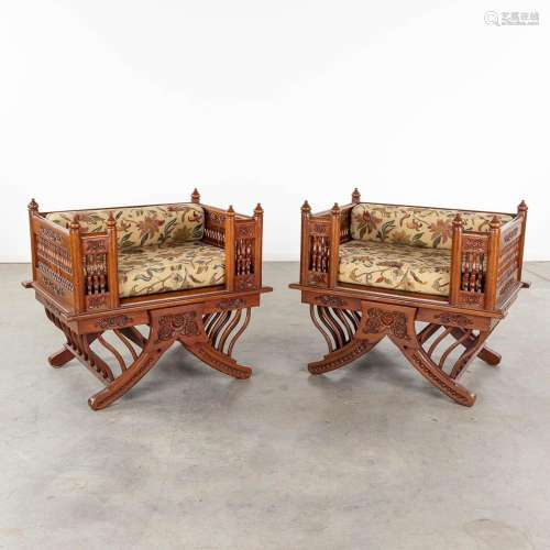 A pair of Oriental chairs, 20th C. (D:63 x W:89 x H:75 cm)