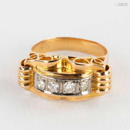 A ring, 18 kt gold with 4 facetted stones. Ringsize 58, 4,95...