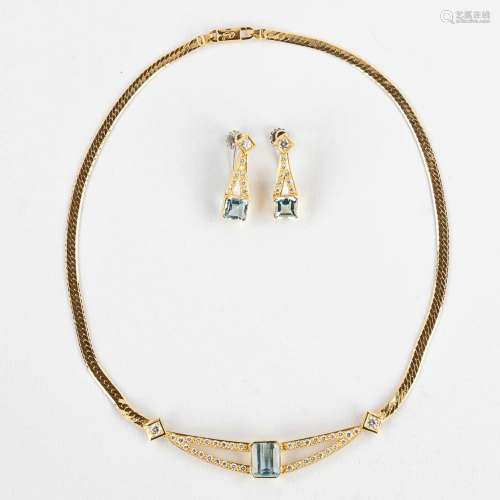 A necklace with two earrings, 18kt yellow gold Brilliants an...