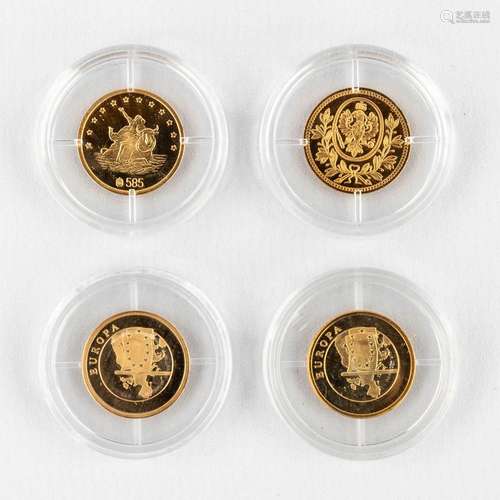 A set of 4 gold coins, ECU, 18 karat gold (585).