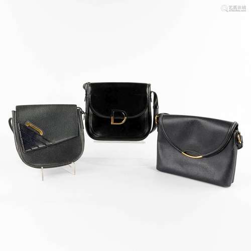 Delvaux, three handbags made of black leather. (W:28 x H:22 ...