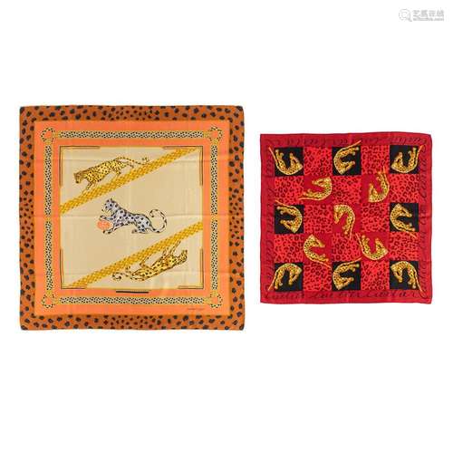 Cartier, a set of two silk scarfs. (D:86 x W:86 cm)