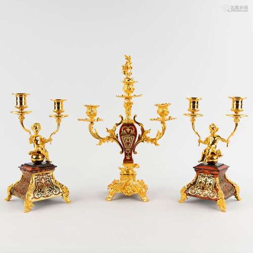 Three table candelabra, gilt bronze and Boulle, tortoise She...