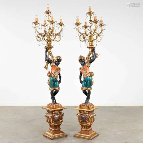 A pair of Italian 'Blackamoor' standing lamps, 20th C. (H:15...