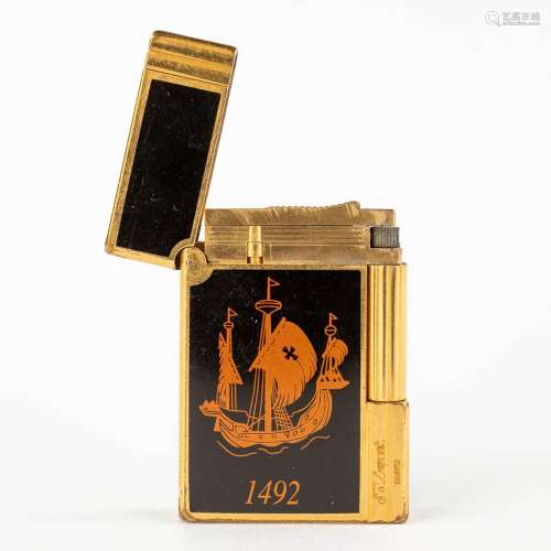S.T Dupont, Columbus 1492, a lighter, gold-plated metal. (D:...