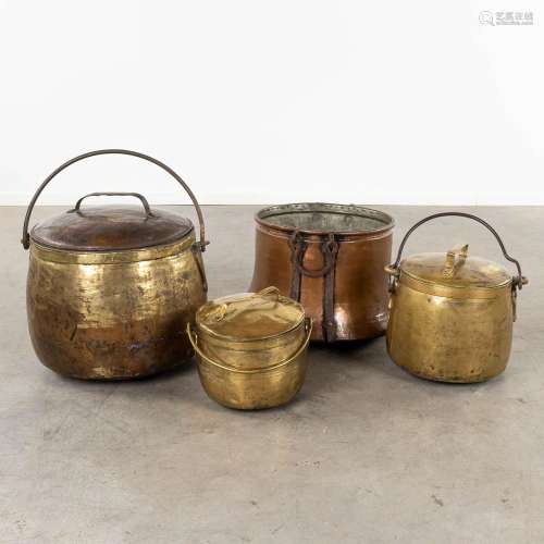 Four pieces of antique copper cooking ware. 19th C. (H:40 x ...