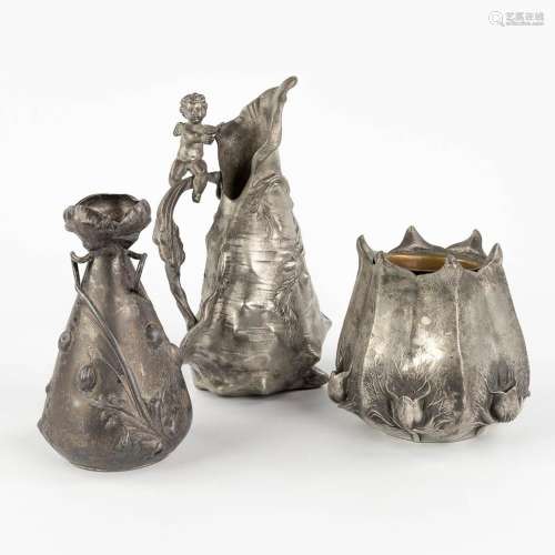 Léon KANN (1859-1925) 'Vase' tin, added two art nouveau tin ...