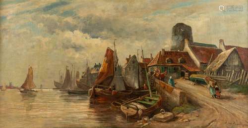 Adriaen VAN EVERDINGEN (1832-1912) 'Village near the river' ...