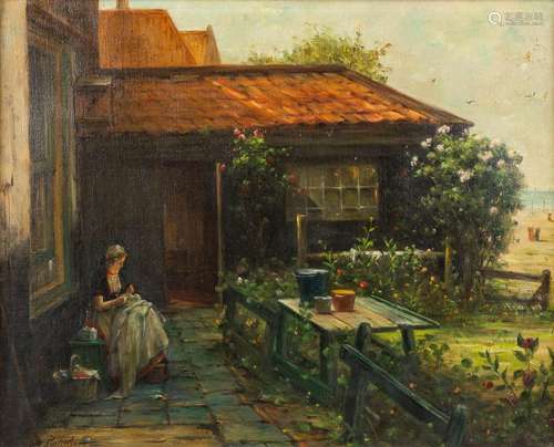 Edward Antoon PORTIELJE (1861-1949) 'Girl On a Terrace' oil ...