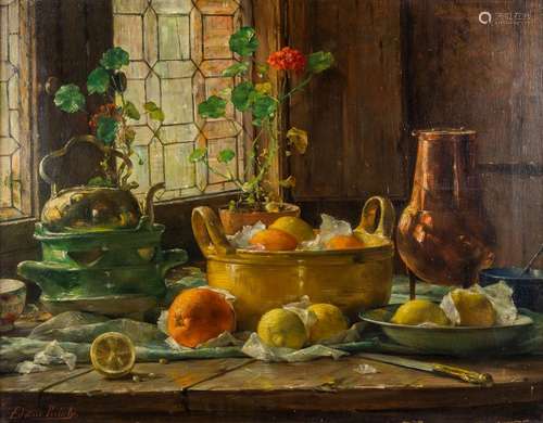 Edward Antoon PORTIELJE (1861-1949) 'Still life' oil on canv...