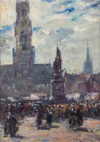 Armand JAMAR (1870-1946) 'Bruges' oil on canvas. (W:36 x H:5...