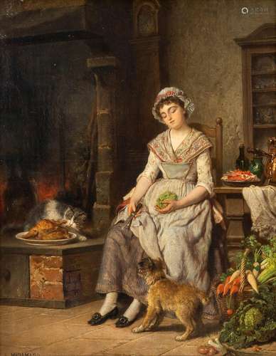 Auguste HADAMARD (1823-1886) 'Le Poulet Roti' oil on canvas....