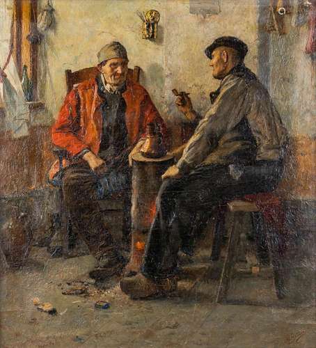 Aloïs BOUDRY (1851-1938) 'The Conversation' oil on canvas. (...