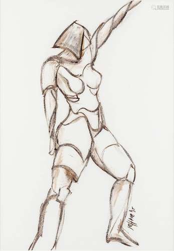 Jeffrie DEVRIESE (1949) 'Figurine' charcoal on paper. 1995 (...