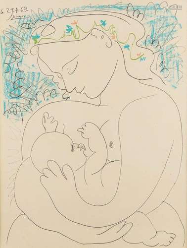 Pablo PICASSO (1881-1973) 'Mother and child' a print. (W:40 ...