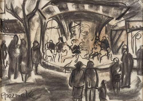 Paul PERMEKE (1918-1990) 'Merry Go Round' Charchoal on paper...