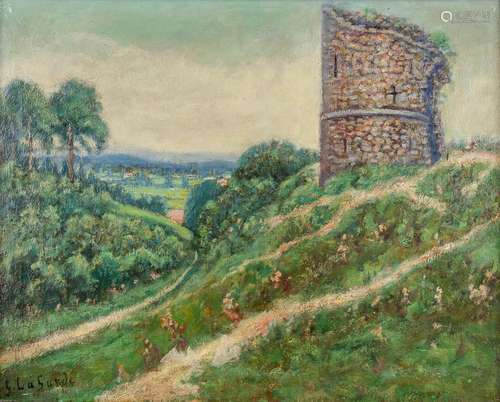 A view on a tower, oil on canvas. Signed G. La Garde. (W:50 ...