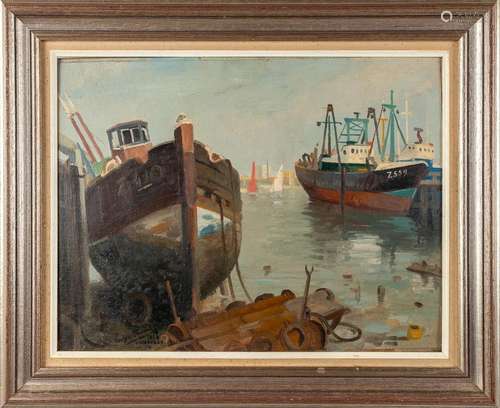 Georges FREDERIC (1900-1981) 'Zeebrugge 1968' oil on board. ...