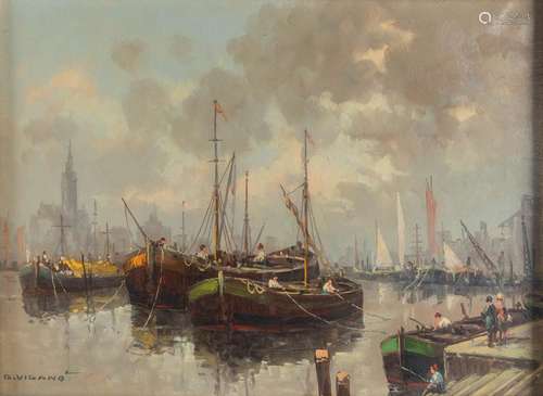 Giuseppe VIGANO (1910-?) 'Porticciolo à Rotterdam' oil on ca...