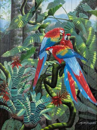 Henry ROLAND (1919-2000) 'Parrots' oil on canvas. 1998 (W:75...