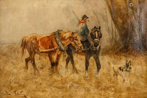 Henry SCHOUTEN (1857/64-1927) 'Horses with a fisherman' oil ...