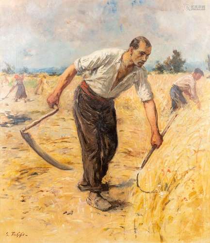 Georges FICHEFET (1864-1954) 'The Harvest' a painting, oil o...