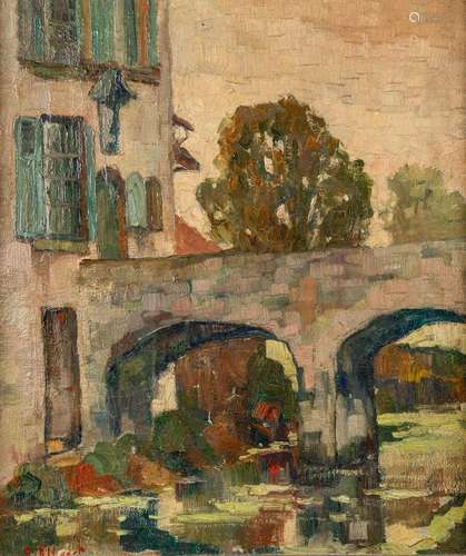 Jacques ALLAERT (1900-1975) 'The Birdge' oil on canvas. (W:3...