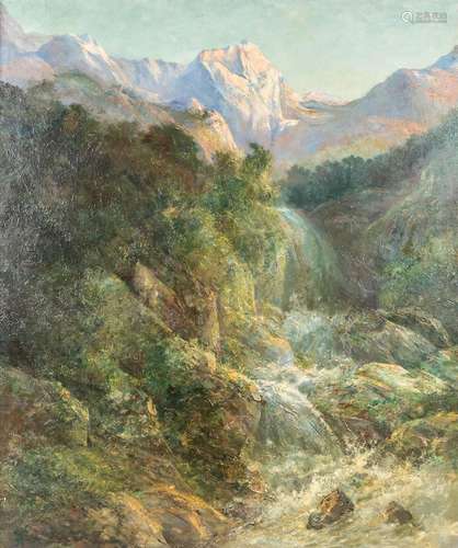 Jan TEN KATE (1850-1929) 'Waterfall in mountain view' oil on...