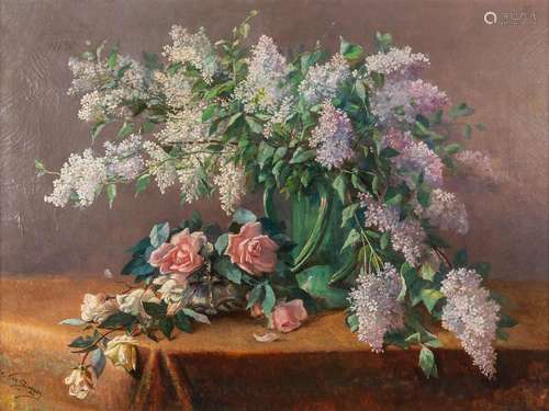 Joseph VAN GENEGEN (1857-1936) 'Flower Still life' oil on ca...