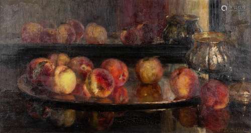 Jozef DE BELDER (1871-1927) 'Still life with peaches' oil on...